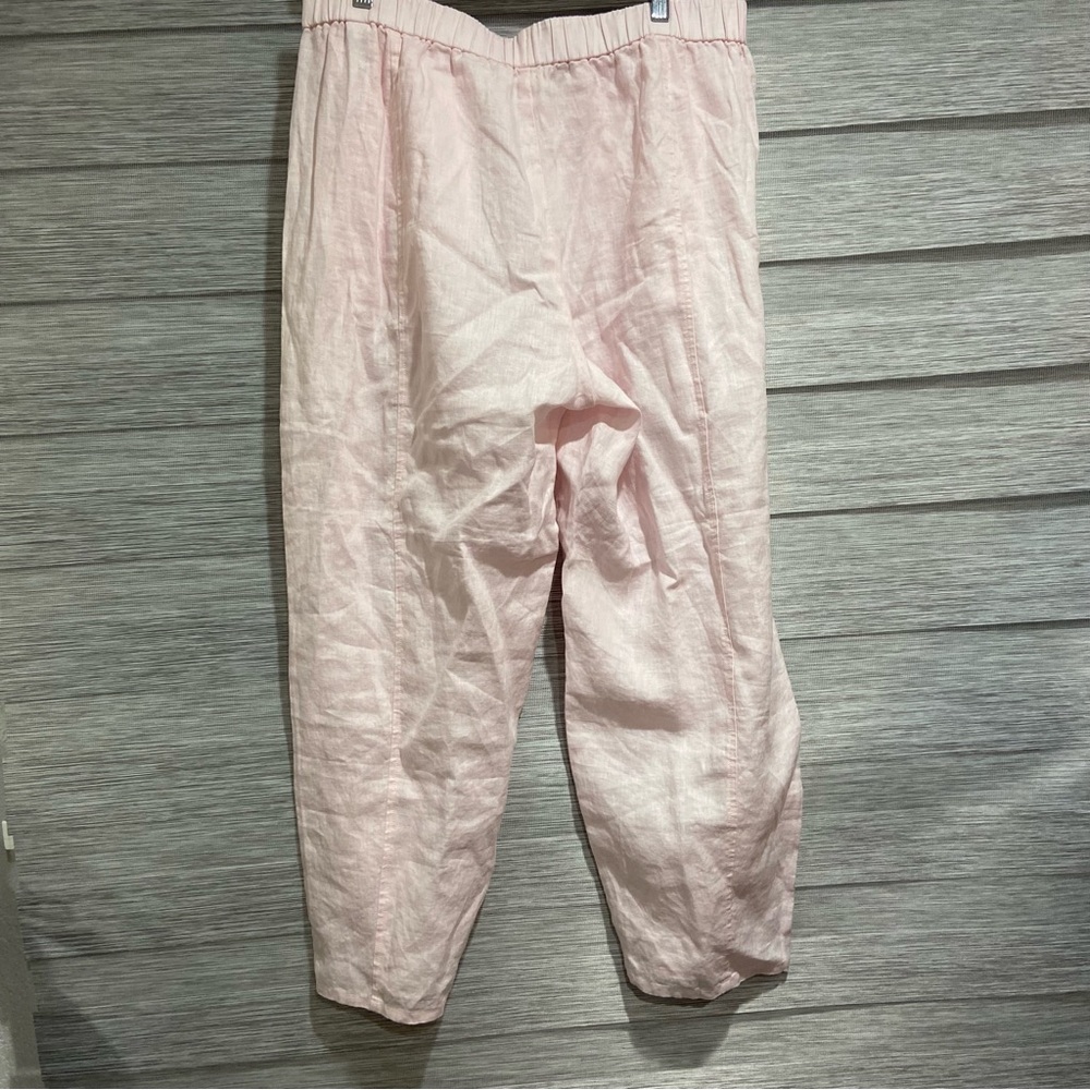 NEW Eileen Fisher Linen Pant Women's Large baby pink Pull On Elastic Waist Taper - Picture 3 of 8